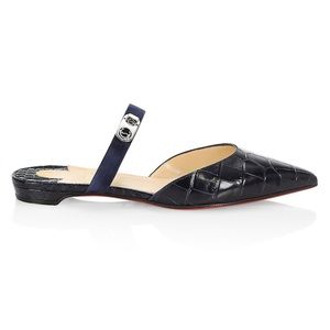 CHRISTIAN LOUBOUTIN
Choc Lock Crocodile-embossed Leather Mule Flats In Obscur